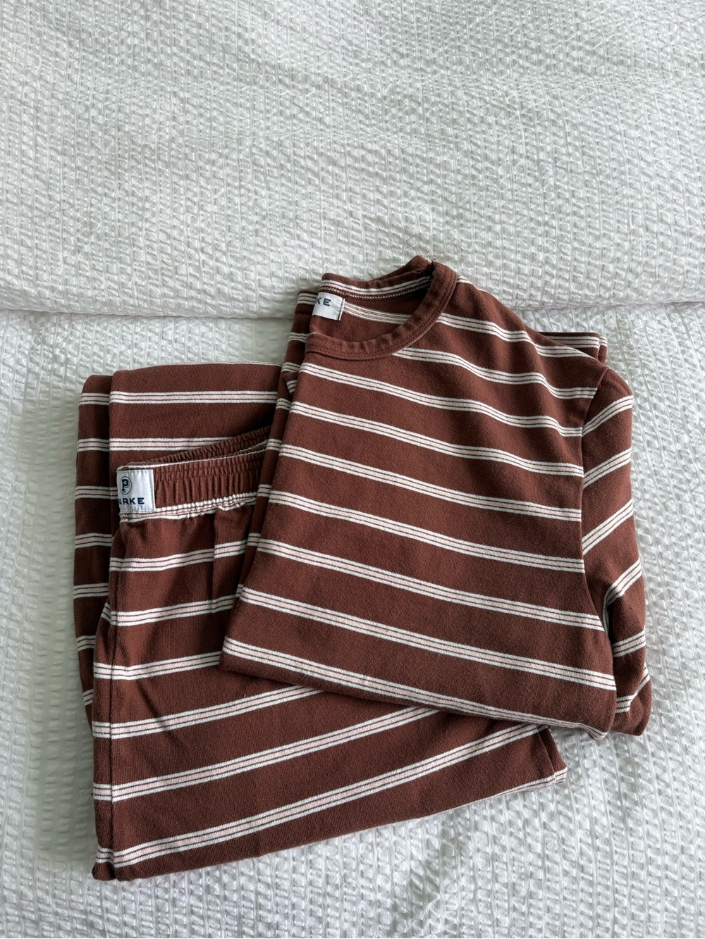Parke Long Sleeve tee in Brown with pink&white stripes